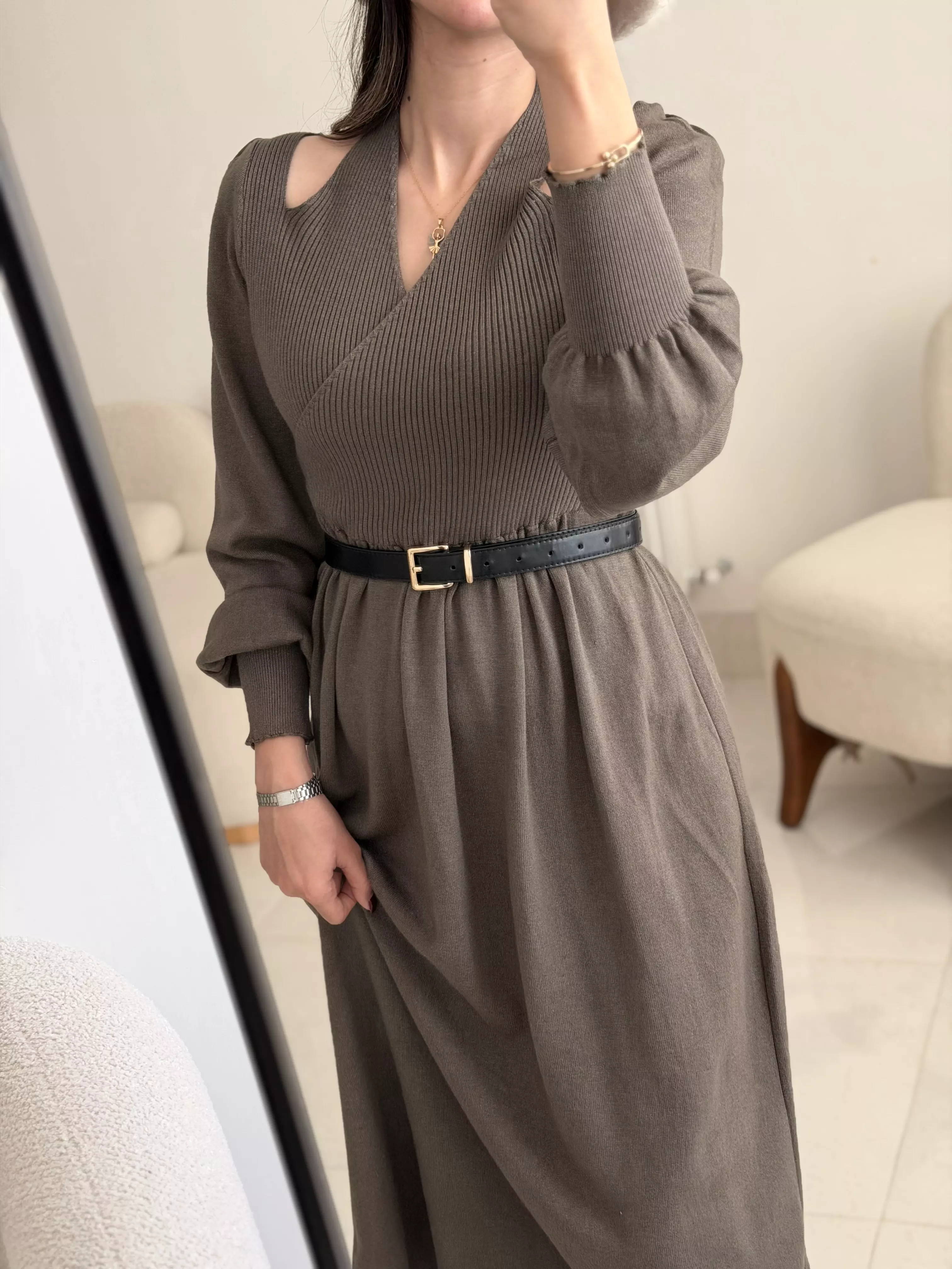 پیراهن بلند سرشانه باز 3486